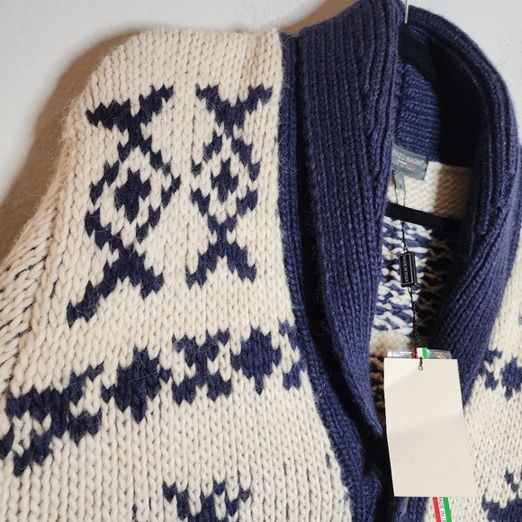 NWT Lorenzo Magni Italy Wool Alpaca Blend Chunky Knit Cardigan Deer Snowflake XL - Picture 13 of 16